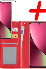 BASEY. Hoes Geschikt voor Xiaomi 12 Hoesje Bookcase Hoes Flip Case Book Cover Met Screenprotector - Hoesje Geschikt voor Xiaomi 12 Hoes Book Case Hoesje - Rood