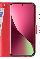 BASEY. Hoes Geschikt voor Xiaomi 12 Hoesje Bookcase Hoes Flip Case Book Cover Met Screenprotector - Hoesje Geschikt voor Xiaomi 12 Hoes Book Case Hoesje - Rood