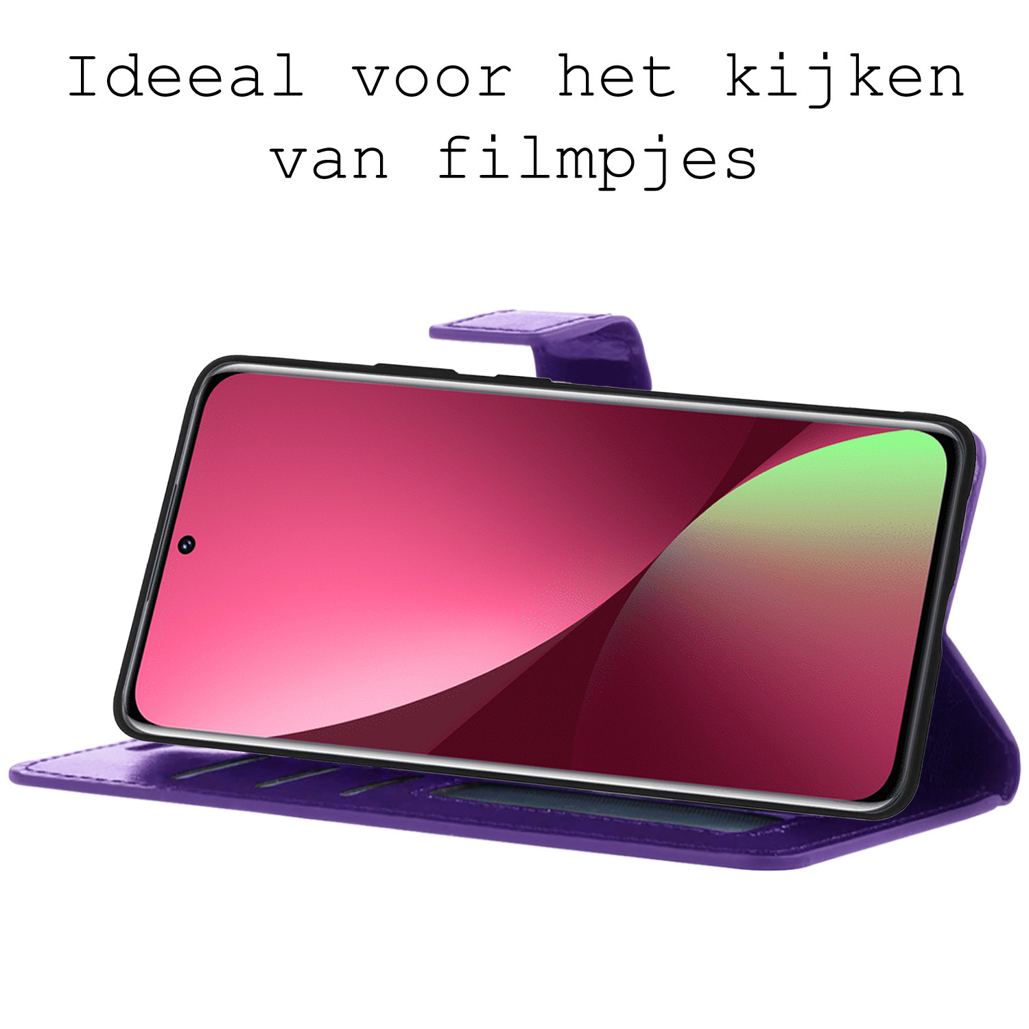 BASEY. Hoes Geschikt voor Xiaomi 12 Hoesje Bookcase Hoes Flip Case Book Cover Met Screenprotector - Hoesje Geschikt voor Xiaomi 12 Hoes Book Case Hoesje - Paars