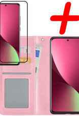 BASEY. Hoes Geschikt voor Xiaomi 12 Hoesje Bookcase Hoes Flip Case Book Cover Met Screenprotector - Hoesje Geschikt voor Xiaomi 12 Hoes Book Case Hoesje - Lichtroze