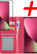 BASEY. Hoes Geschikt voor Xiaomi 12 Hoesje Bookcase Hoes Flip Case Book Cover Met Screenprotector - Hoesje Geschikt voor Xiaomi 12 Hoes Book Case Hoesje - Donkerroze