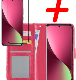 BASEY. BASEY. Xiaomi 12 Hoesje Bookcase Donkerroze Met Screenprotector