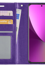 Nomfy Hoesje Geschikt voor Xiaomi 12 Hoes Bookcase Flipcase Book Cover - Hoes Geschikt voor Xiaomi 12 Hoesje Book Case - Paars
