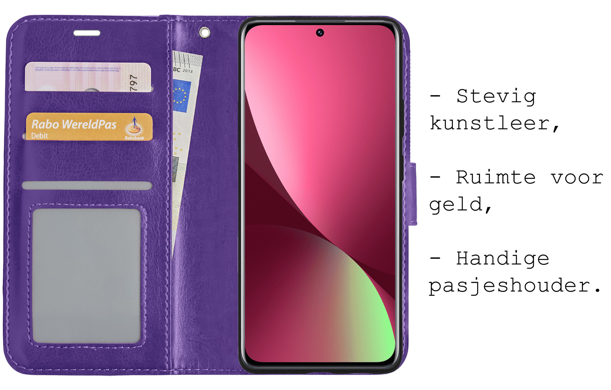 BASEY. Hoes Geschikt voor Xiaomi 12 Hoesje Bookcase Hoes Flip Case Book Cover - Hoesje Geschikt voor Xiaomi 12 Hoes Book Case Hoesje - Paars