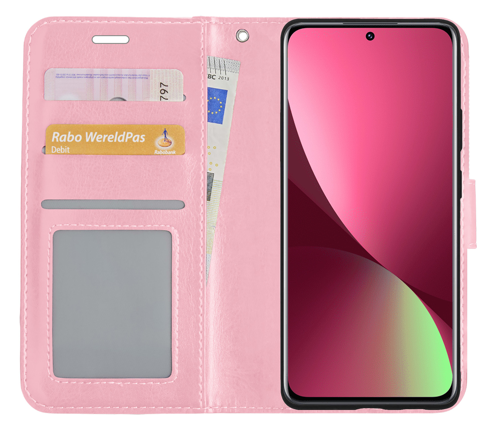 BASEY. Hoes Geschikt voor Xiaomi 12 Hoesje Bookcase Hoes Flip Case Book Cover - Hoesje Geschikt voor Xiaomi 12 Hoes Book Case Hoesje - Lichtroze