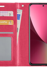 BASEY. Hoes Geschikt voor Xiaomi 12 Hoesje Bookcase Hoes Flip Case Book Cover - Hoesje Geschikt voor Xiaomi 12 Hoes Book Case Hoesje - Donkerroze