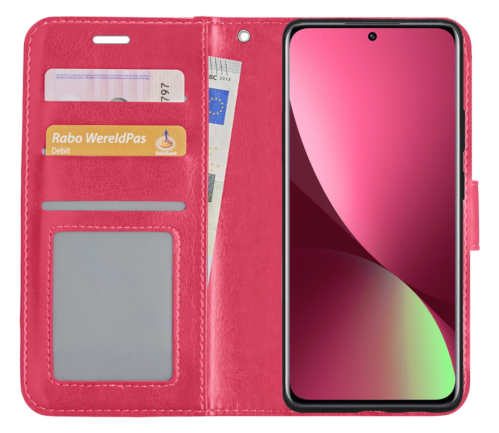 BASEY. Hoes Geschikt voor Xiaomi 12 Hoesje Bookcase Hoes Flip Case Book Cover - Hoesje Geschikt voor Xiaomi 12 Hoes Book Case Hoesje - Donkerroze