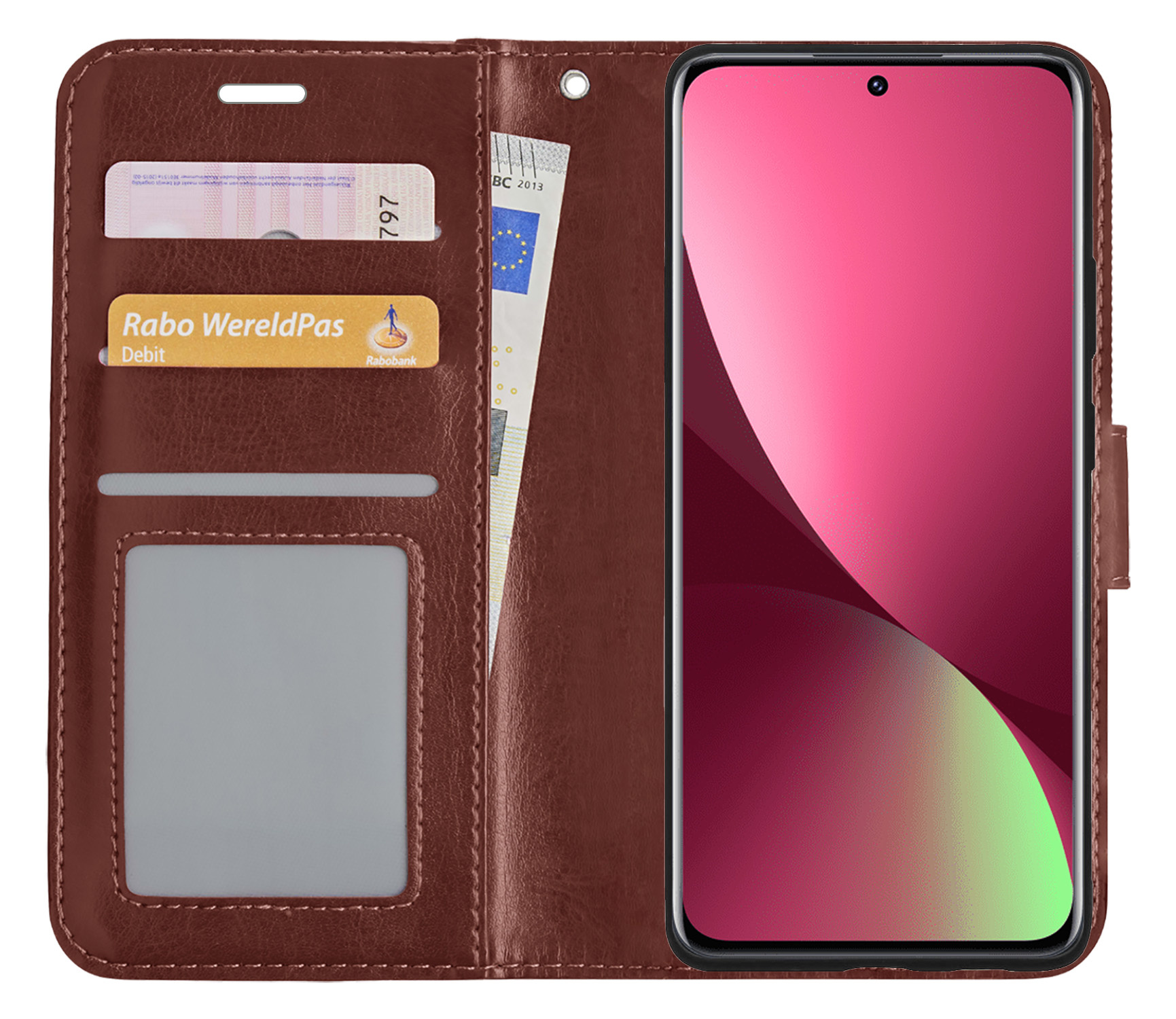 BASEY. Hoes Geschikt voor Xiaomi 12 Hoesje Bookcase Hoes Flip Case Book Cover - Hoesje Geschikt voor Xiaomi 12 Hoes Book Case Hoesje - Bruin