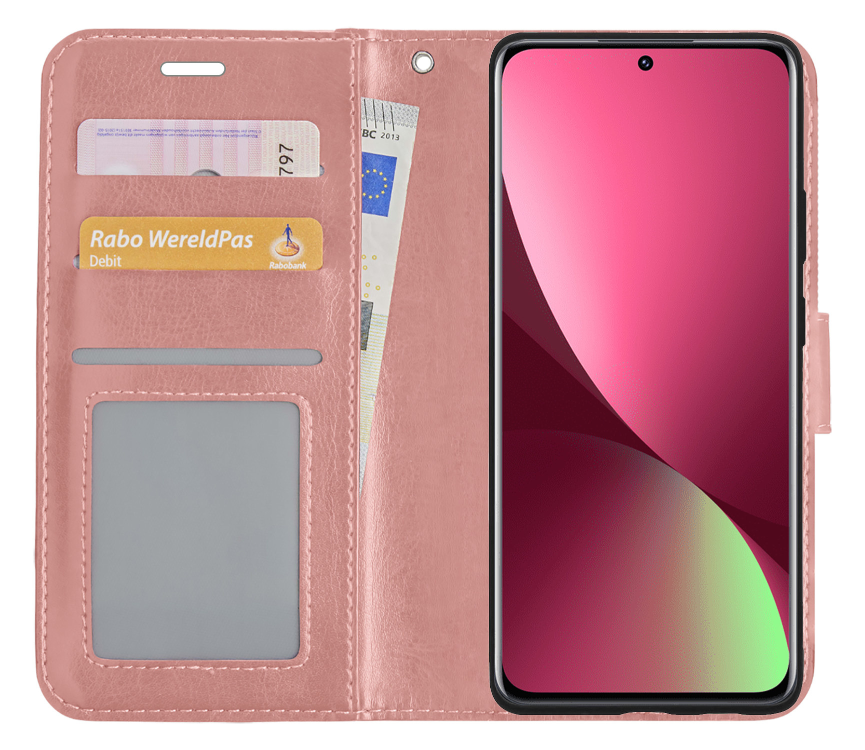 BASEY. Hoes Geschikt voor Xiaomi 12X Hoesje Bookcase Hoes Flip Case Book Cover - Hoesje Geschikt voor Xiaomi 12X Hoes Book Case Hoesje - Rosé goud
