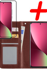 BASEY. Hoes Geschikt voor Xiaomi 12X Hoesje Bookcase Hoes Flip Case Book Cover Met Screenprotector - Hoesje Geschikt voor Xiaomi 12X Hoes Book Case Hoesje - Bruin