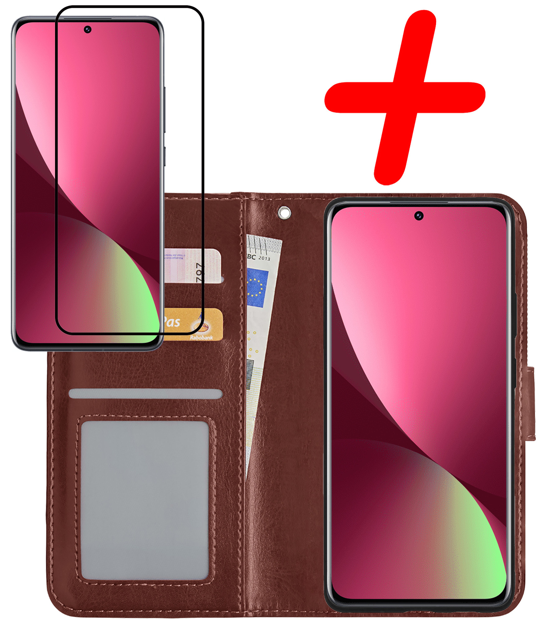 BASEY. Hoes Geschikt voor Xiaomi 12X Hoesje Bookcase Hoes Flip Case Book Cover Met Screenprotector - Hoesje Geschikt voor Xiaomi 12X Hoes Book Case Hoesje - Bruin