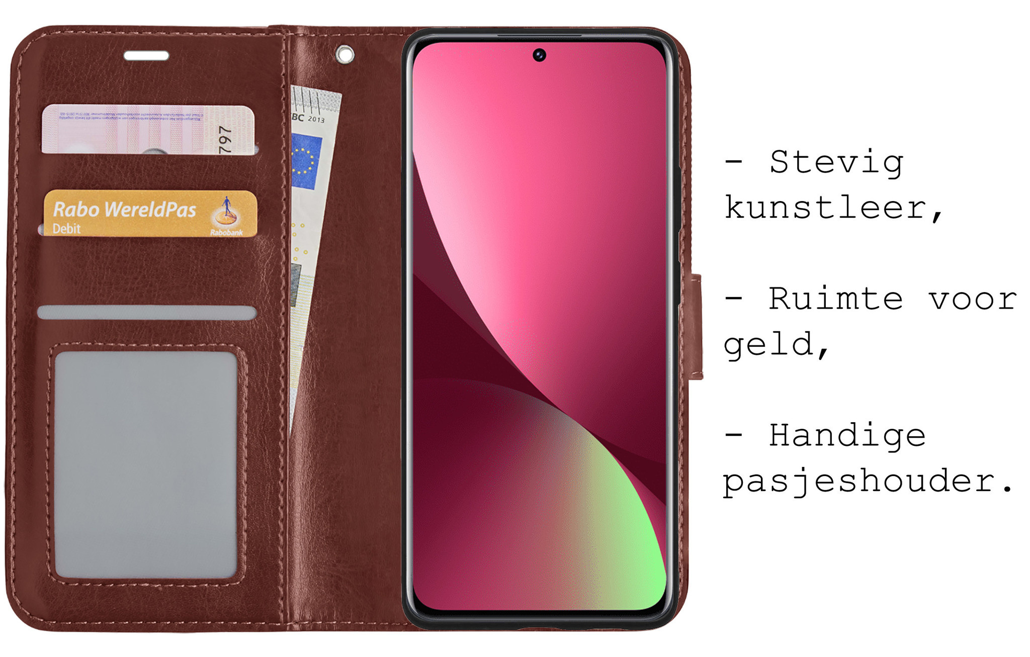 BASEY. Hoes Geschikt voor Xiaomi 12X Hoesje Bookcase Hoes Flip Case Book Cover Met Screenprotector - Hoesje Geschikt voor Xiaomi 12X Hoes Book Case Hoesje - Bruin