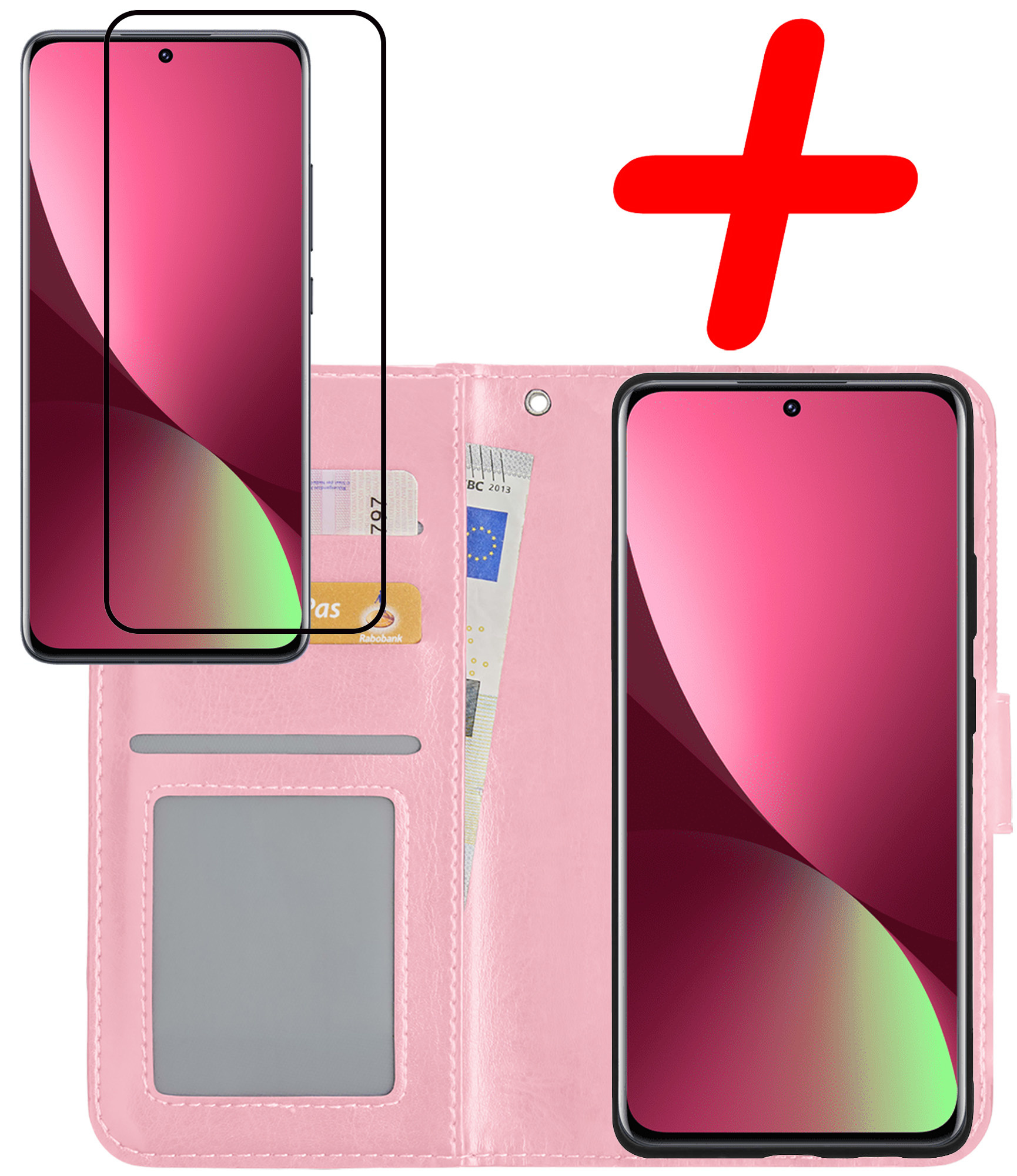 BASEY. Hoes Geschikt voor Xiaomi 12X Hoesje Bookcase Hoes Flip Case Book Cover Met Screenprotector - Hoesje Geschikt voor Xiaomi 12X Hoes Book Case Hoesje - Lichtroze