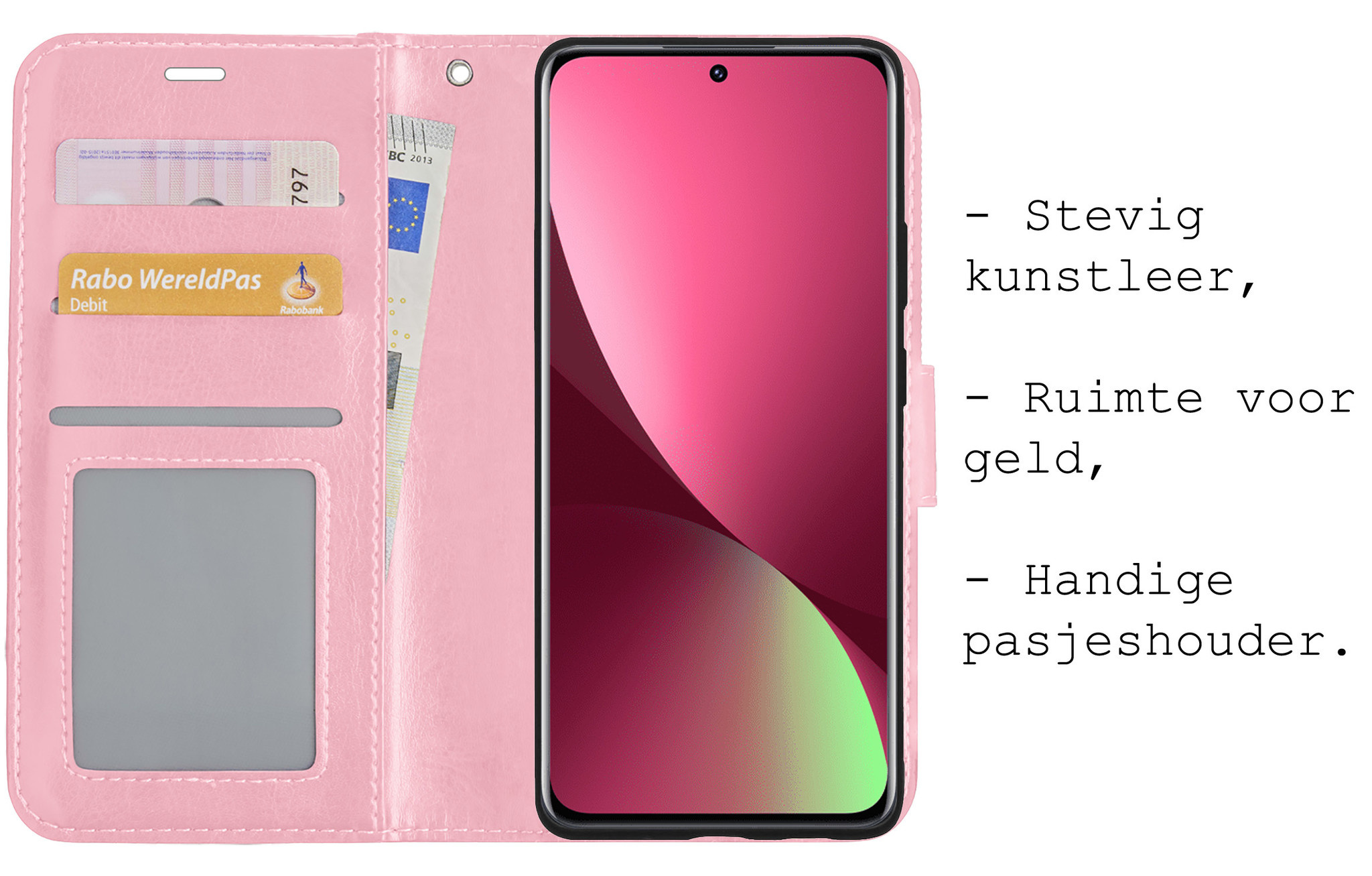 BASEY. Hoes Geschikt voor Xiaomi 12X Hoesje Bookcase Hoes Flip Case Book Cover Met Screenprotector - Hoesje Geschikt voor Xiaomi 12X Hoes Book Case Hoesje - Lichtroze