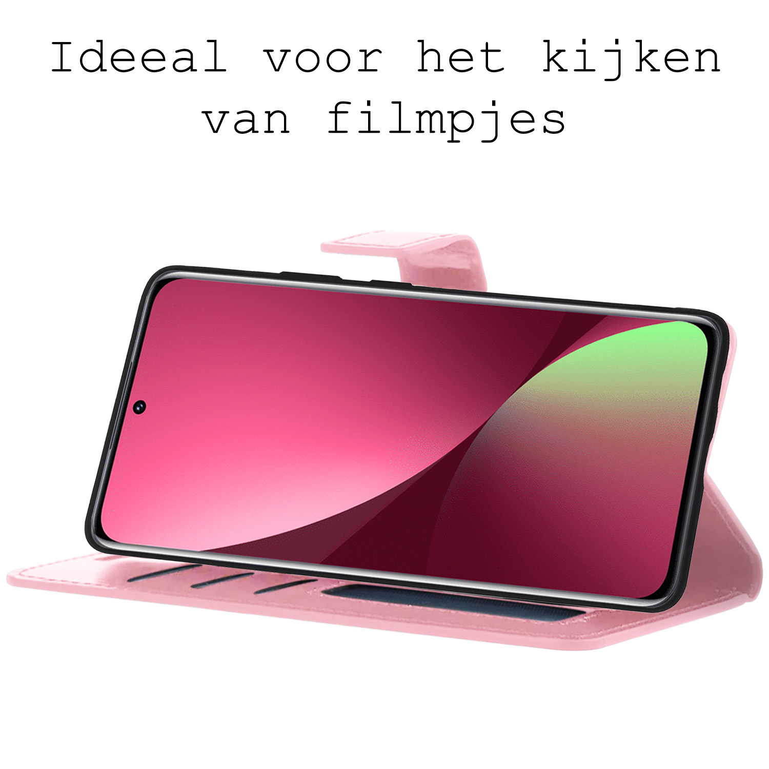 BASEY. Hoes Geschikt voor Xiaomi 12X Hoesje Bookcase Hoes Flip Case Book Cover Met Screenprotector - Hoesje Geschikt voor Xiaomi 12X Hoes Book Case Hoesje - Lichtroze