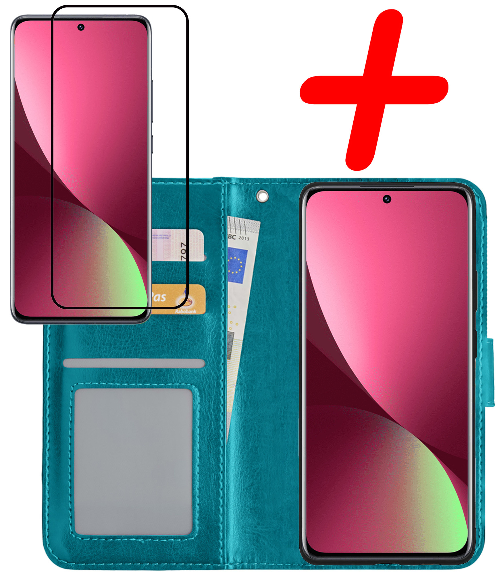 BASEY. Hoes Geschikt voor Xiaomi 12X Hoesje Bookcase Hoes Flip Case Book Cover Met Screenprotector - Hoesje Geschikt voor Xiaomi 12X Hoes Book Case Hoesje - Turquoise