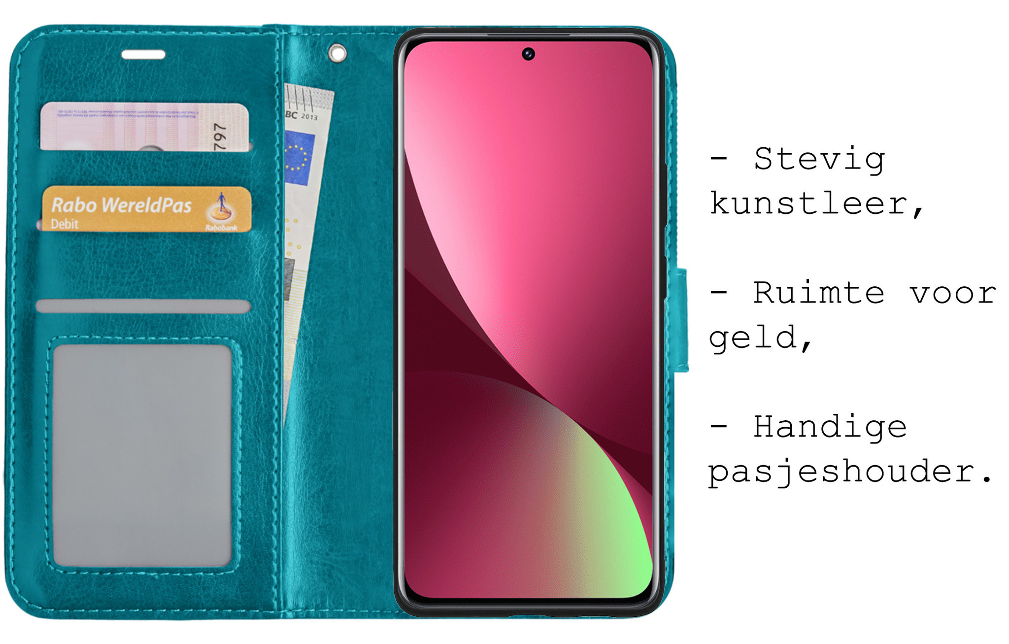 BASEY. Hoes Geschikt voor Xiaomi 12X Hoesje Bookcase Hoes Flip Case Book Cover Met Screenprotector - Hoesje Geschikt voor Xiaomi 12X Hoes Book Case Hoesje - Turquoise