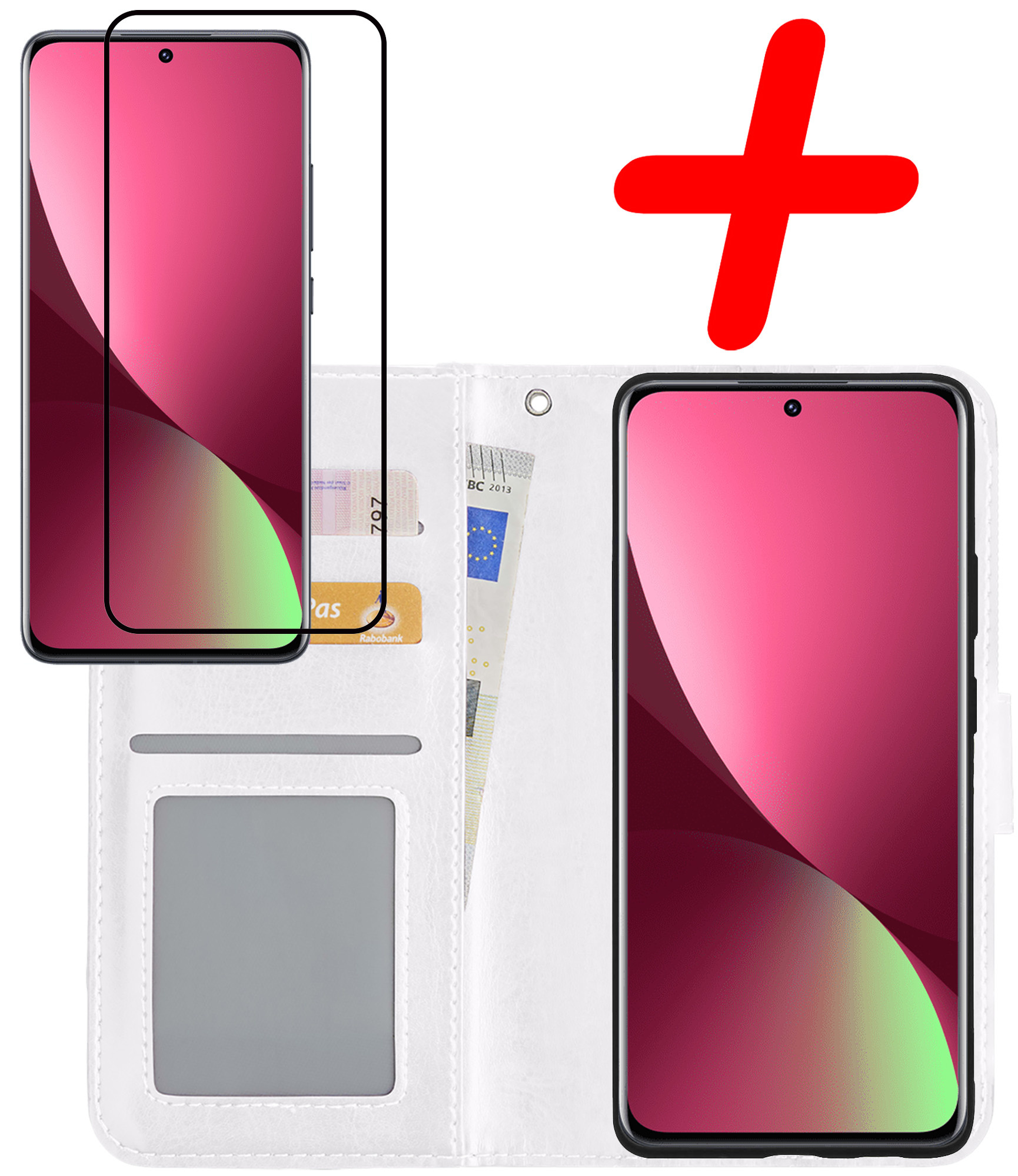 BASEY. Hoes Geschikt voor Xiaomi 12X Hoesje Bookcase Hoes Flip Case Book Cover Met Screenprotector - Hoesje Geschikt voor Xiaomi 12X Hoes Book Case Hoesje - Wit