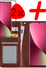BASEY. Hoes Geschikt voor Xiaomi 12X Hoesje Bookcase Hoes Flip Case Book Cover Met 2x Screenprotector - Hoesje Geschikt voor Xiaomi 12X Hoes Book Case Hoesje - Bruin