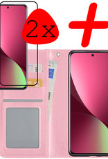 BASEY. Hoes Geschikt voor Xiaomi 12X Hoesje Bookcase Hoes Flip Case Book Cover Met 2x Screenprotector - Hoesje Geschikt voor Xiaomi 12X Hoes Book Case Hoesje - Lichtroze