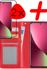 BASEY. Hoes Geschikt voor Xiaomi 12X Hoesje Bookcase Hoes Flip Case Book Cover Met 2x Screenprotector - Hoesje Geschikt voor Xiaomi 12X Hoes Book Case Hoesje - Rood