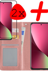 BASEY. Hoes Geschikt voor Xiaomi 12X Hoesje Bookcase Hoes Flip Case Book Cover Met 2x Screenprotector - Hoesje Geschikt voor Xiaomi 12X Hoes Book Case Hoesje - Rosé goud