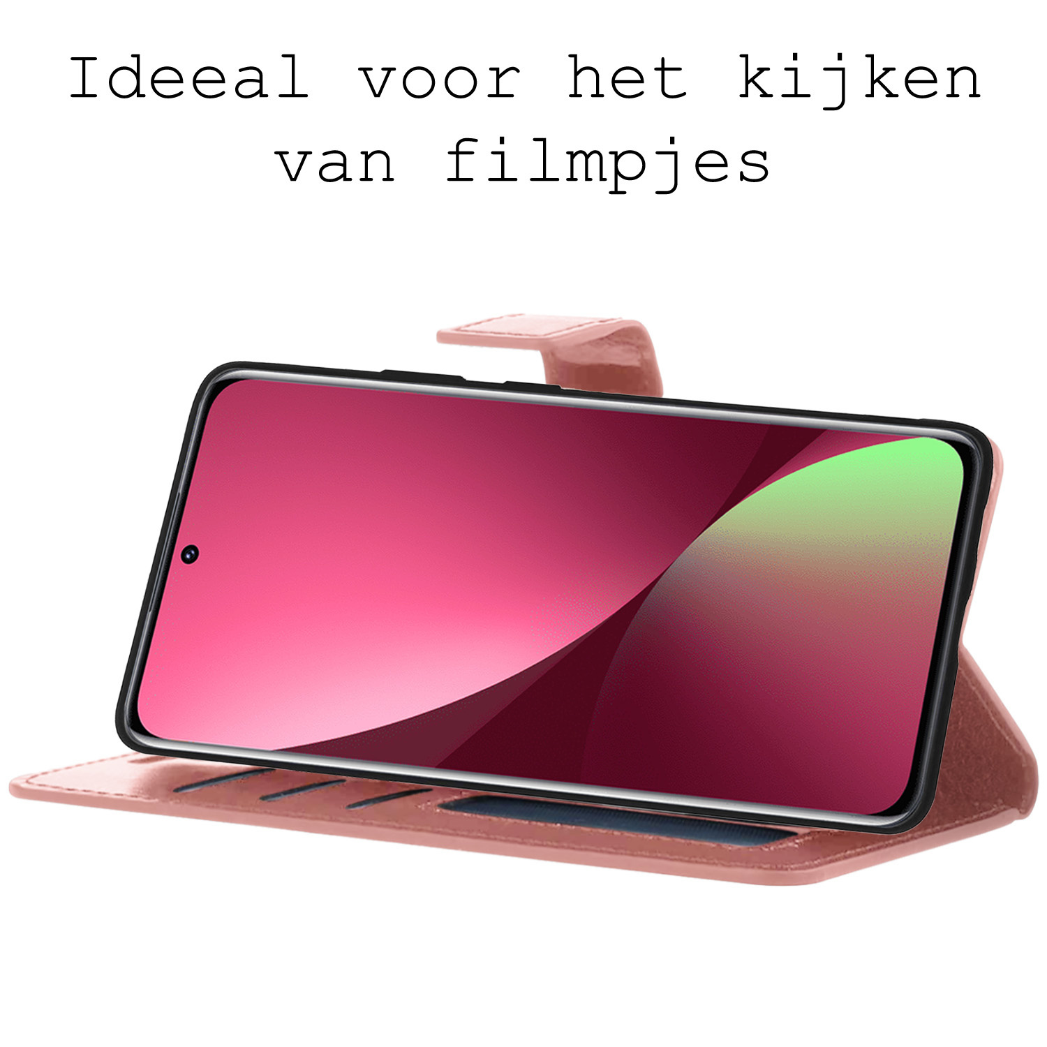 BASEY. Hoes Geschikt voor Xiaomi 12X Hoesje Bookcase Hoes Flip Case Book Cover Met 2x Screenprotector - Hoesje Geschikt voor Xiaomi 12X Hoes Book Case Hoesje - Rosé goud