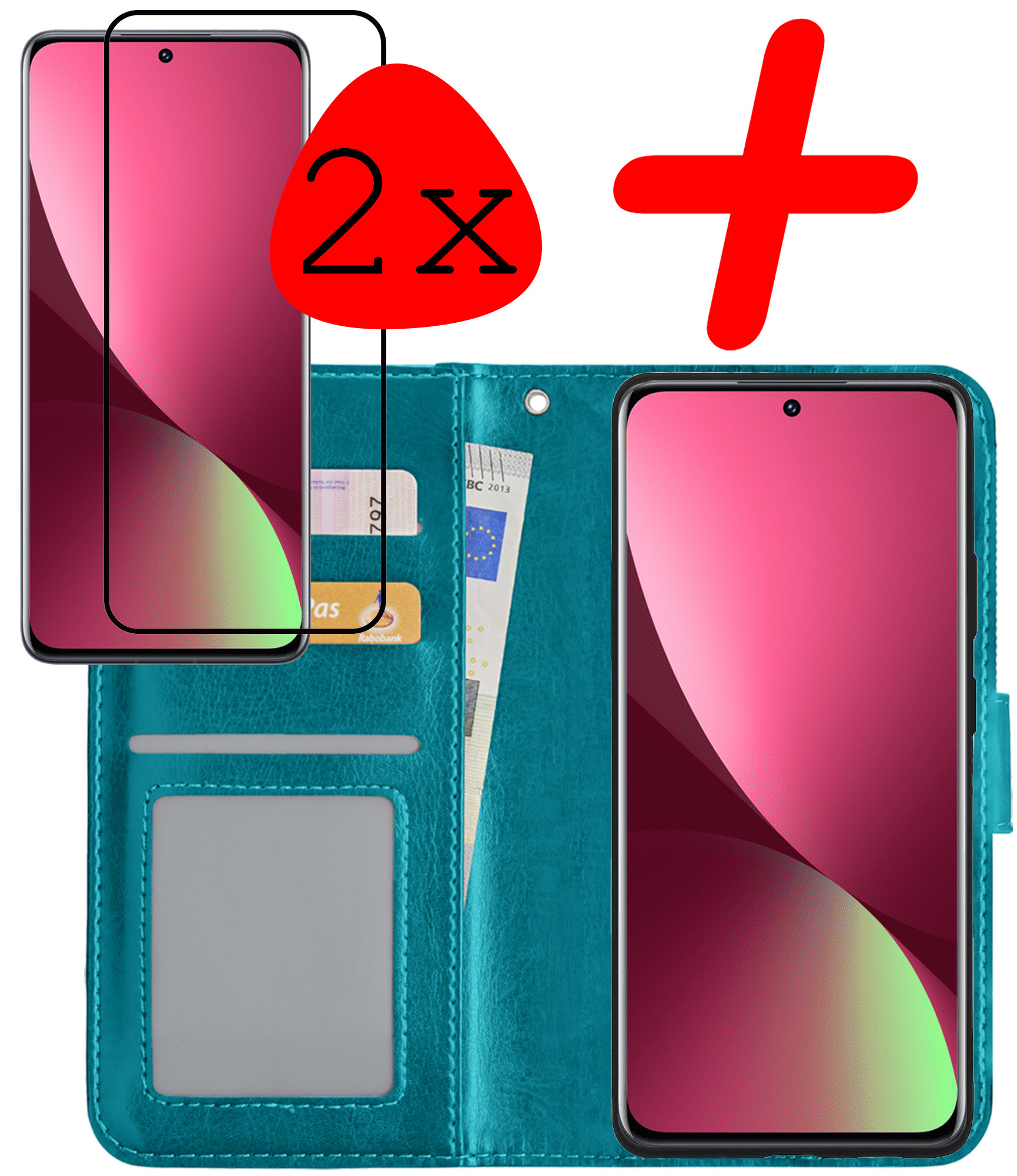 BASEY. Hoes Geschikt voor Xiaomi 12X Hoesje Bookcase Hoes Flip Case Book Cover Met 2x Screenprotector - Hoesje Geschikt voor Xiaomi 12X Hoes Book Case Hoesje - Turquoise