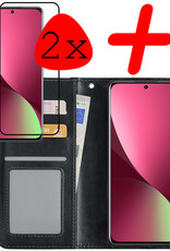 BASEY. Hoes Geschikt voor Xiaomi 12X Hoesje Bookcase Hoes Flip Case Book Cover Met 2x Screenprotector - Hoesje Geschikt voor Xiaomi 12X Hoes Book Case Hoesje - Zwart