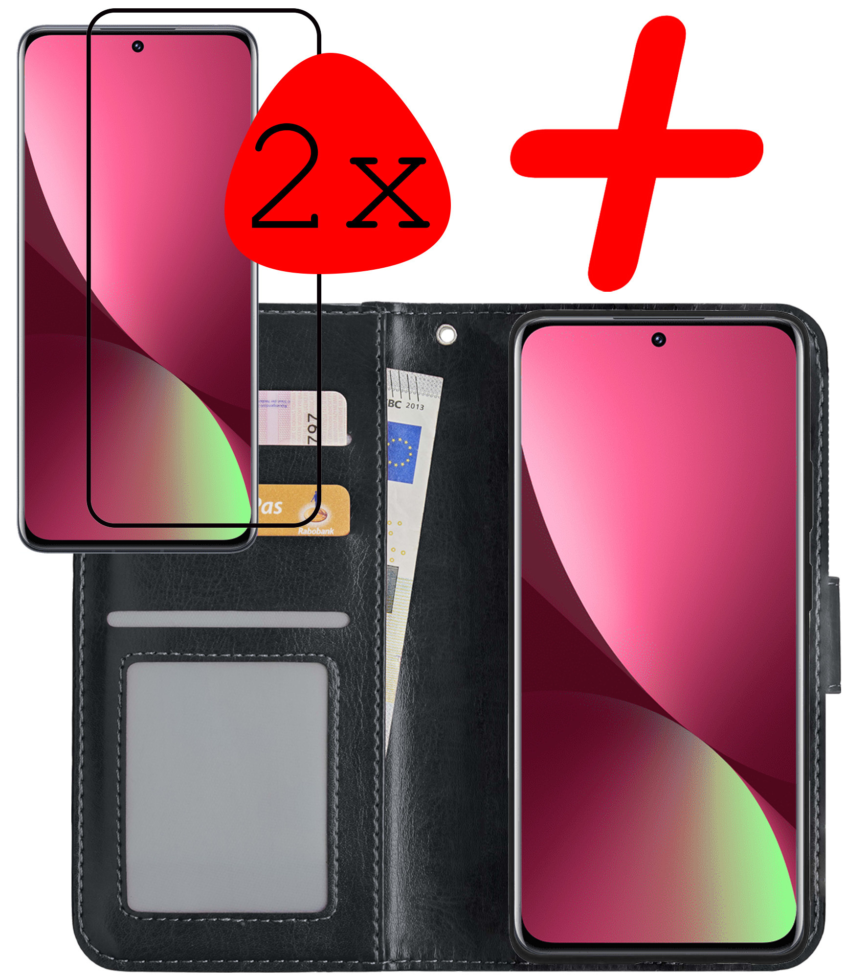 BASEY. Hoes Geschikt voor Xiaomi 12X Hoesje Bookcase Hoes Flip Case Book Cover Met 2x Screenprotector - Hoesje Geschikt voor Xiaomi 12X Hoes Book Case Hoesje - Zwart
