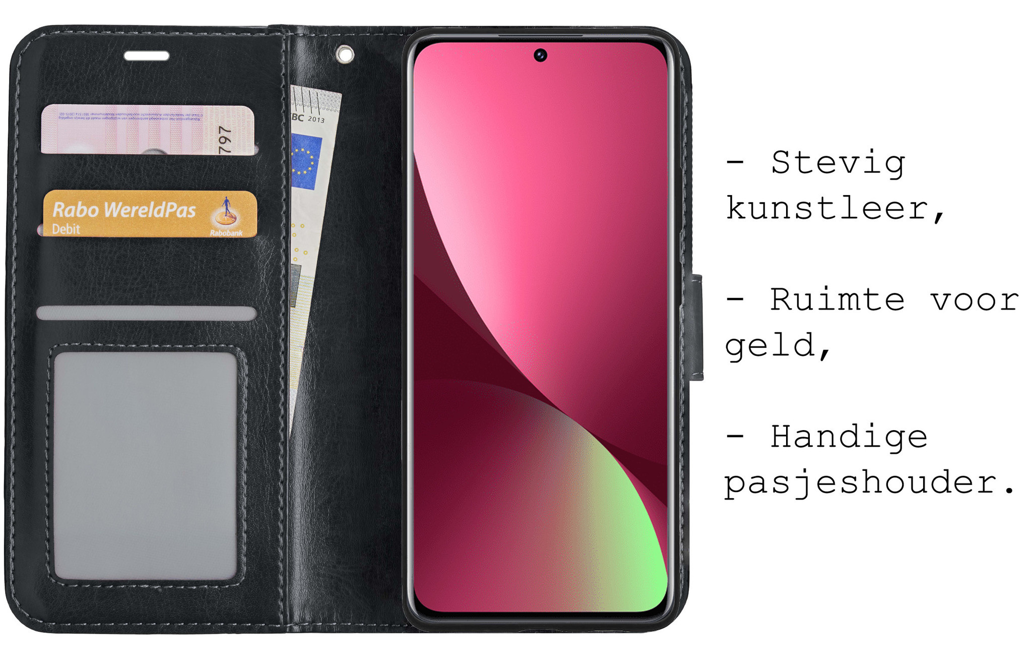 BASEY. Hoes Geschikt voor Xiaomi 12X Hoesje Bookcase Hoes Flip Case Book Cover Met 2x Screenprotector - Hoesje Geschikt voor Xiaomi 12X Hoes Book Case Hoesje - Zwart