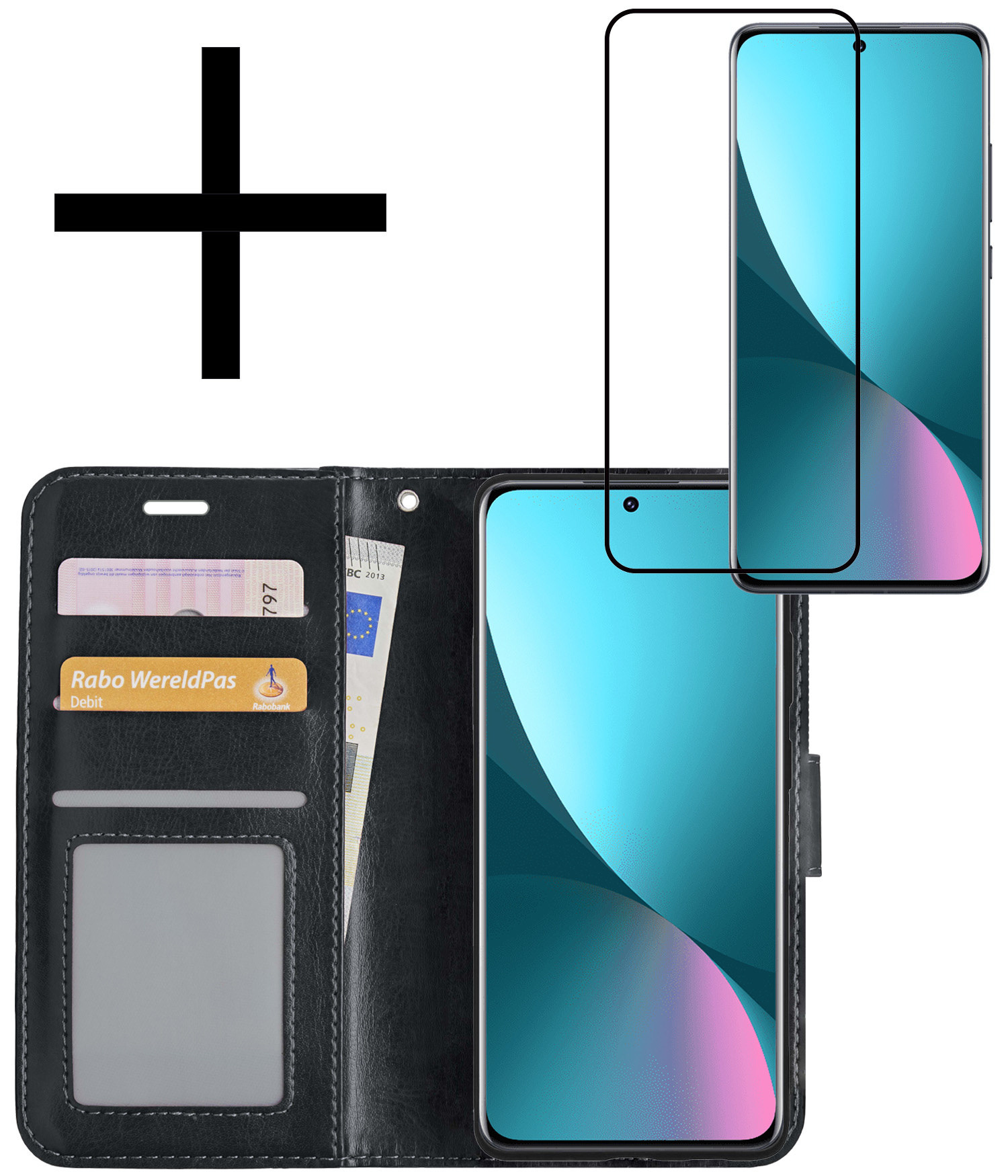 NoXx Hoes Geschikt voor Xiaomi 12X Hoesje Book Case Hoes Flip Cover Wallet Bookcase Met Screenprotector - Zwart