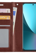 NoXx Xiaomi 12X Hoesje Book Case Hoes Flip Cover Bookcase 2x Met Screenprotector - Bruin
