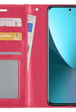 NoXx Hoes Geschikt voor Xiaomi 12X Hoesje Book Case Hoes Flip Cover Wallet Bookcase Met 2x Screenprotector - Donkerroze