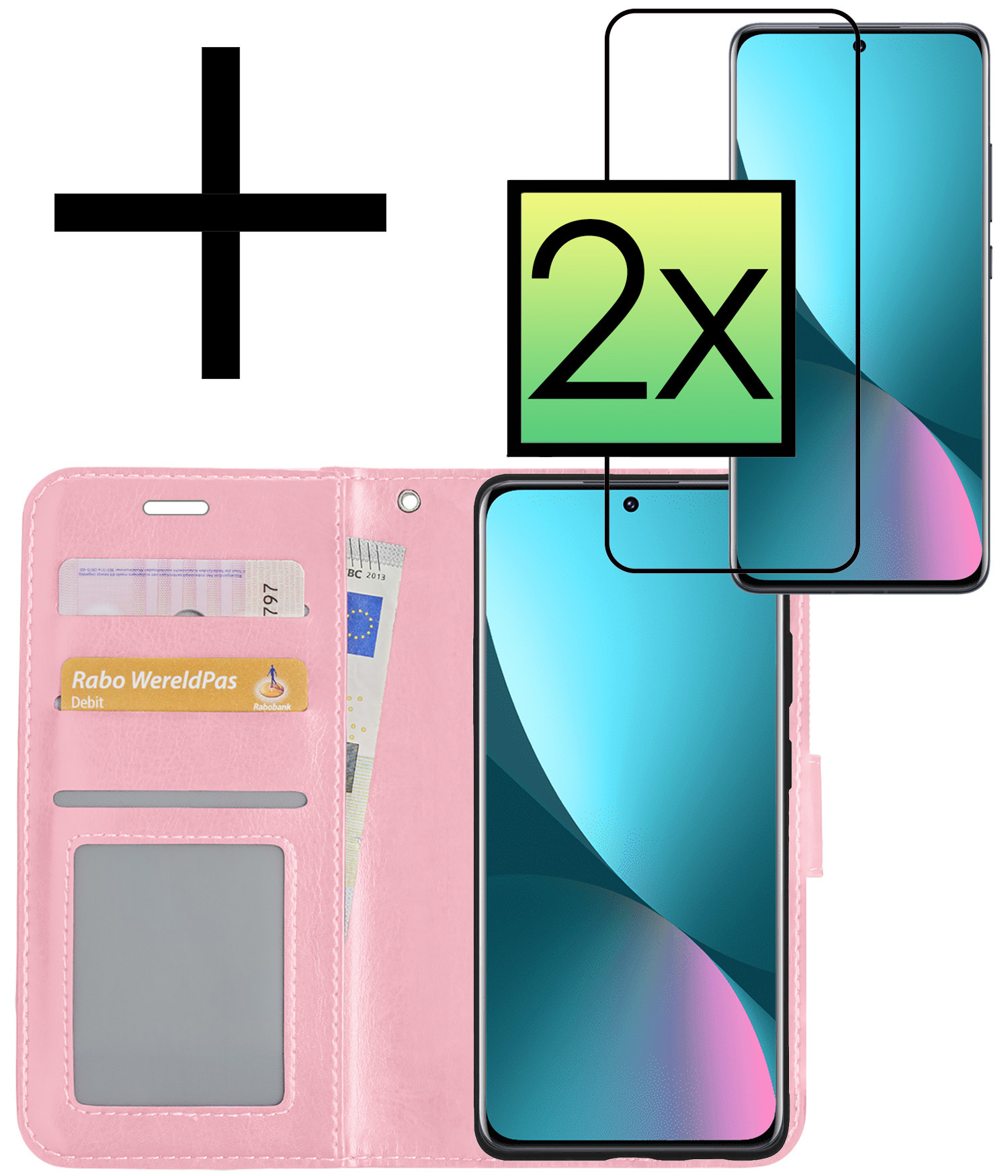 NoXx Hoes Geschikt voor Xiaomi 12X Hoesje Book Case Hoes Flip Cover Wallet Bookcase Met 2x Screenprotector - Lichtroze