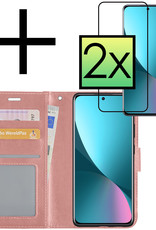 NoXx Xiaomi 12X Hoesje Book Case Hoes Flip Cover Bookcase 2x Met Screenprotector - Rose Goud