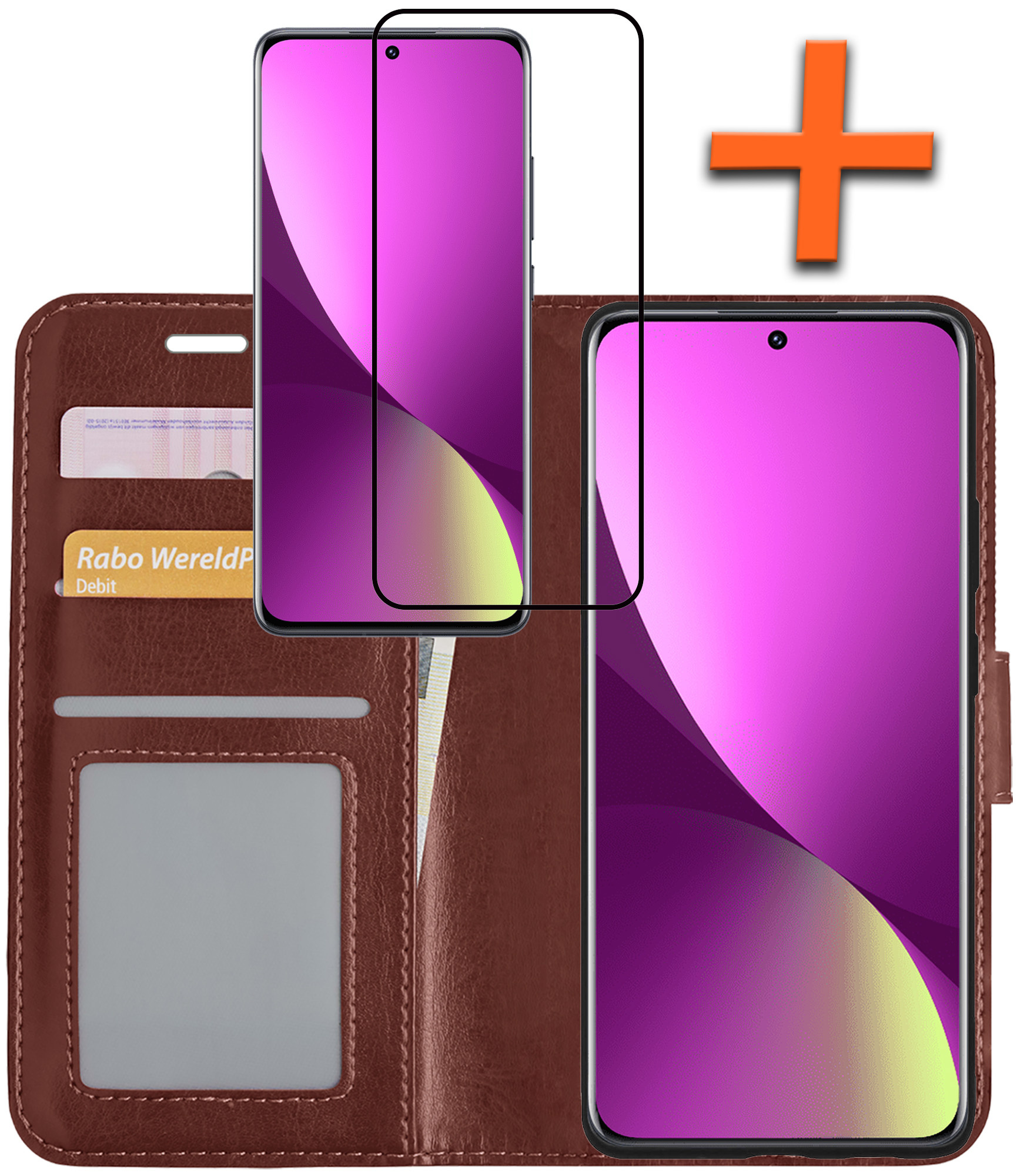 Nomfy Hoesje Geschikt voor Xiaomi 12X Hoes Bookcase Flipcase Book Cover Met Screenprotector - Hoes Geschikt voor Xiaomi 12X Hoesje Book Case - Bruin