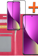 Nomfy Hoesje Geschikt voor Xiaomi 12X Hoes Bookcase Flipcase Book Cover Met Screenprotector - Hoes Geschikt voor Xiaomi 12X Hoesje Book Case - Donkerroze