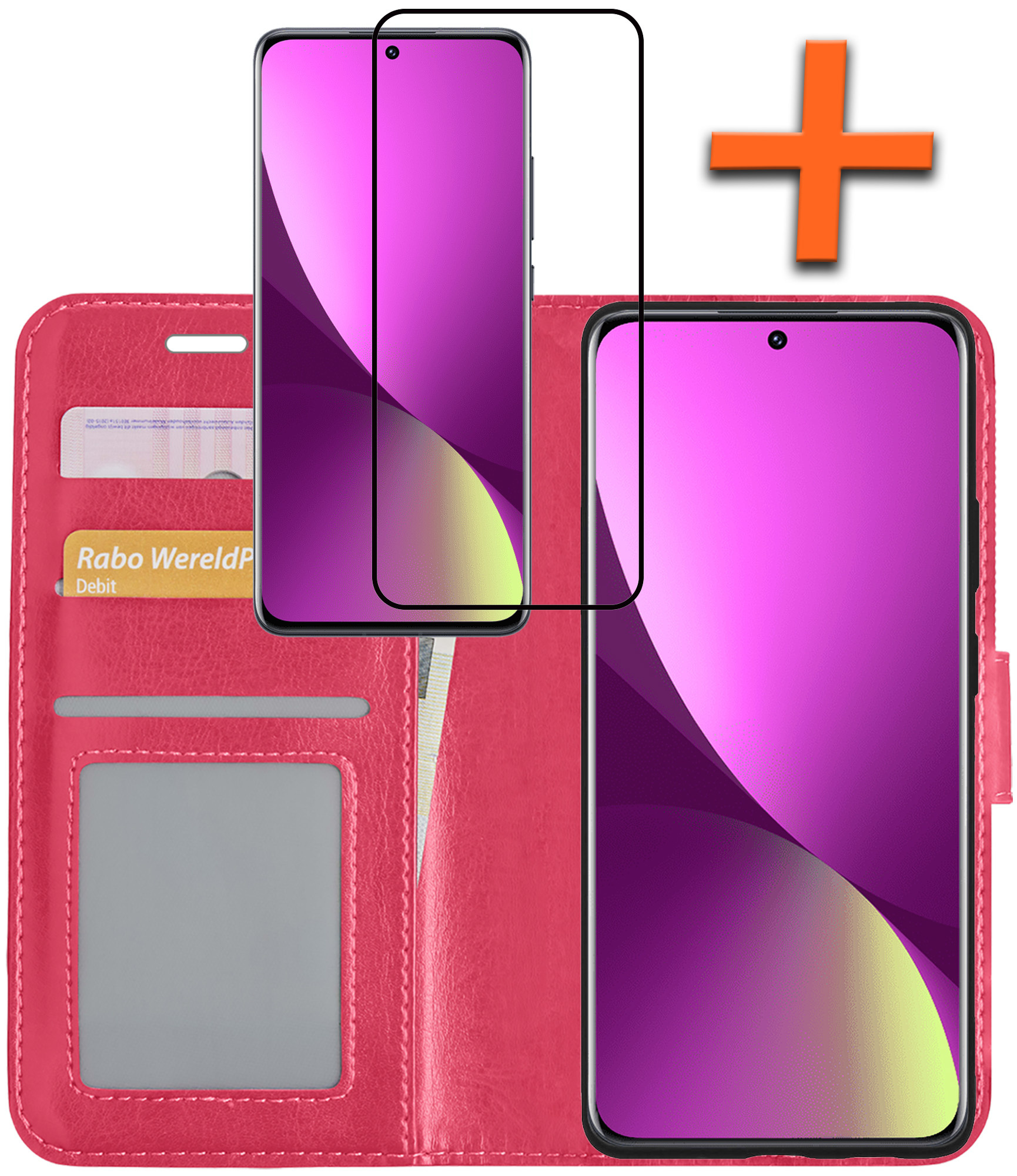 Nomfy Hoesje Geschikt voor Xiaomi 12X Hoes Bookcase Flipcase Book Cover Met Screenprotector - Hoes Geschikt voor Xiaomi 12X Hoesje Book Case - Donkerroze