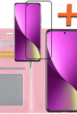 Nomfy Xiaomi 12X Hoes Bookcase Flipcase Book Cover Met Screenprotector - Xiaomi 12X Hoesje Book Case - Lichtroze