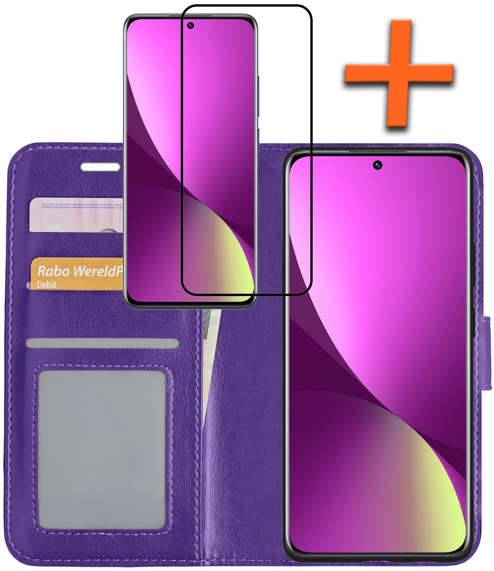 Nomfy Hoesje Geschikt voor Xiaomi 12X Hoes Bookcase Flipcase Book Cover Met Screenprotector - Hoes Geschikt voor Xiaomi 12X Hoesje Book Case - Paars