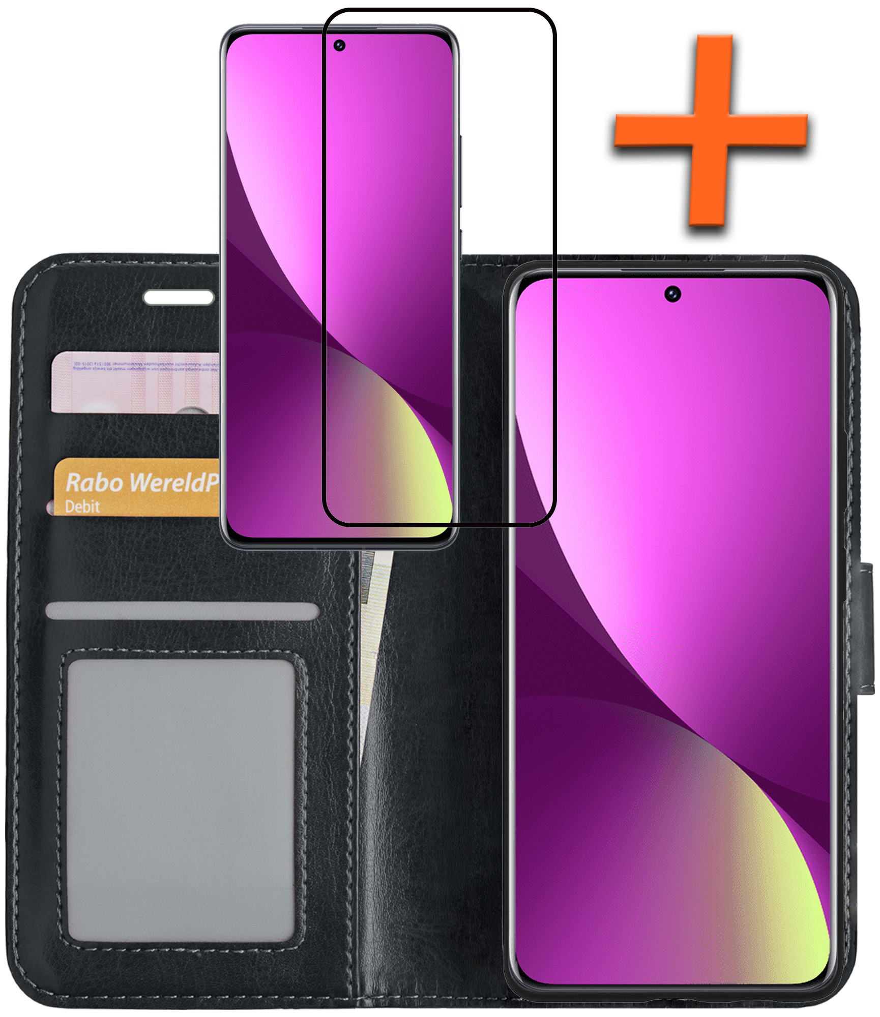 Nomfy Hoesje Geschikt voor Xiaomi 12X Hoes Bookcase Flipcase Book Cover Met Screenprotector - Hoes Geschikt voor Xiaomi 12X Hoesje Book Case - Zwart