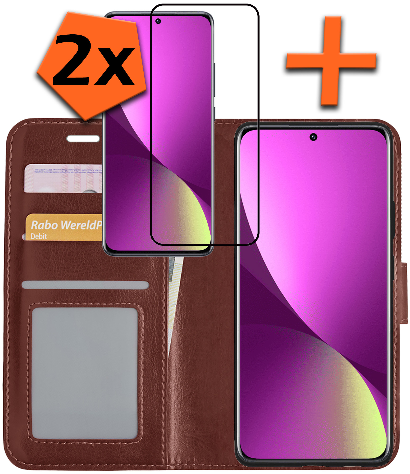 Nomfy Hoesje Geschikt voor Xiaomi 12X Hoes Bookcase Flipcase Book Cover Met 2x Screenprotector - Hoes Geschikt voor Xiaomi 12X Hoesje Book Case - Bruin