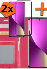 Nomfy Hoesje Geschikt voor Xiaomi 12X Hoes Bookcase Flipcase Book Cover Met 2x Screenprotector - Hoes Geschikt voor Xiaomi 12X Hoesje Book Case - Donkerroze