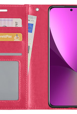 Nomfy Hoesje Geschikt voor Xiaomi 12X Hoes Bookcase Flipcase Book Cover Met 2x Screenprotector - Hoes Geschikt voor Xiaomi 12X Hoesje Book Case - Donkerroze