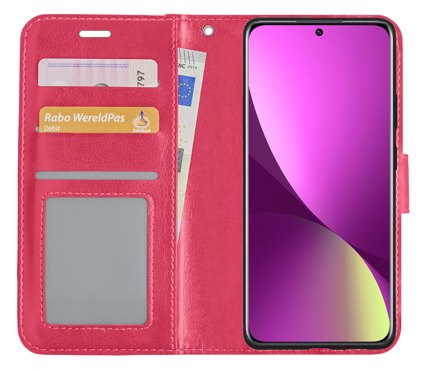 Nomfy Hoesje Geschikt voor Xiaomi 12X Hoes Bookcase Flipcase Book Cover Met 2x Screenprotector - Hoes Geschikt voor Xiaomi 12X Hoesje Book Case - Donkerroze
