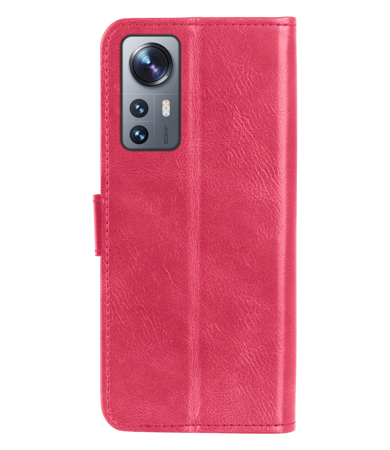 Nomfy Hoesje Geschikt voor Xiaomi 12X Hoes Bookcase Flipcase Book Cover Met 2x Screenprotector - Hoes Geschikt voor Xiaomi 12X Hoesje Book Case - Donkerroze