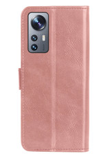 Nomfy Hoesje Geschikt voor Xiaomi 12X Hoes Bookcase Flipcase Book Cover Met 2x Screenprotector - Hoes Geschikt voor Xiaomi 12X Hoesje Book Case - Rosé goud