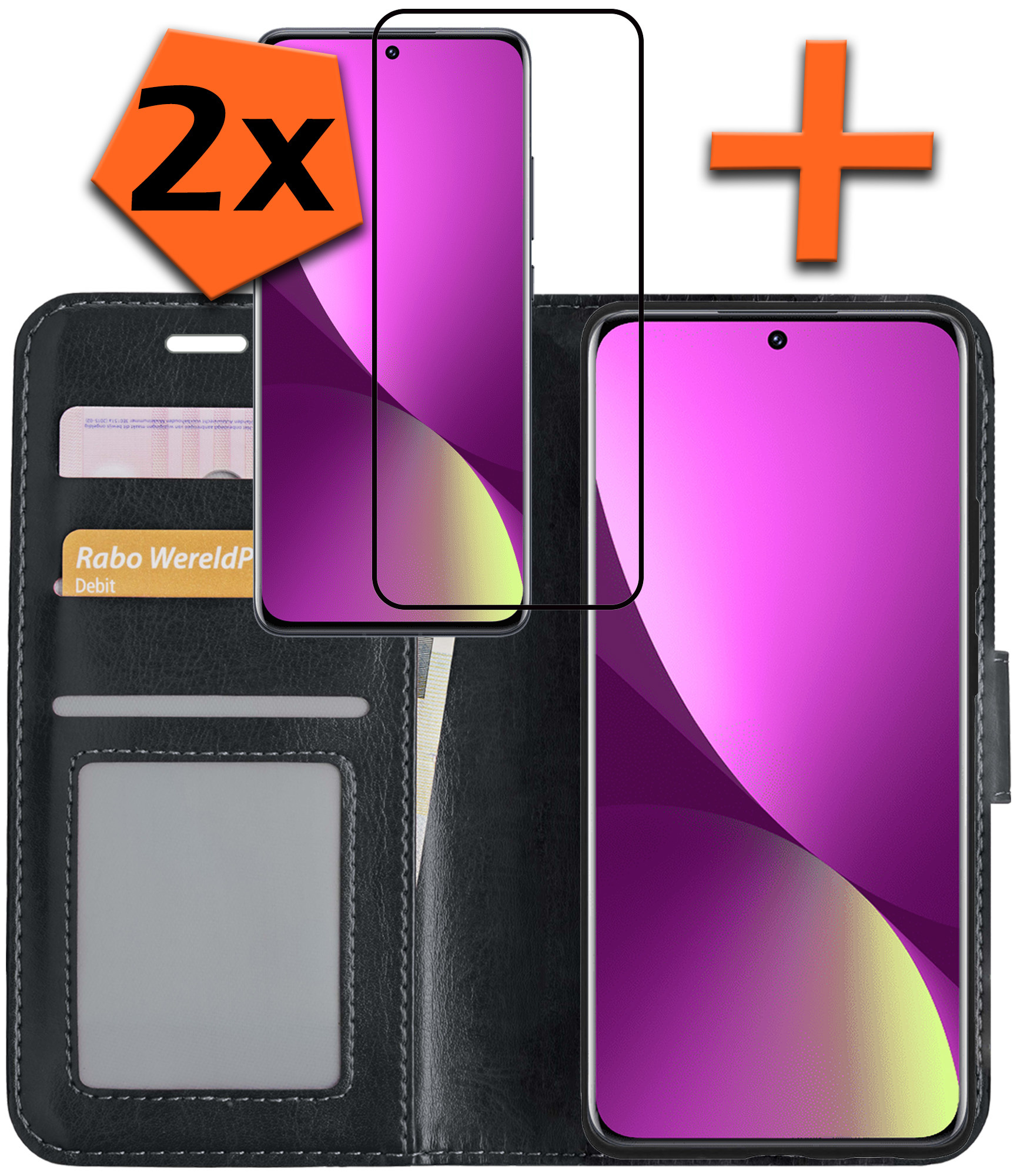 Nomfy Hoesje Geschikt voor Xiaomi 12X Hoes Bookcase Flipcase Book Cover Met 2x Screenprotector - Hoes Geschikt voor Xiaomi 12X Hoesje Book Case - Zwart