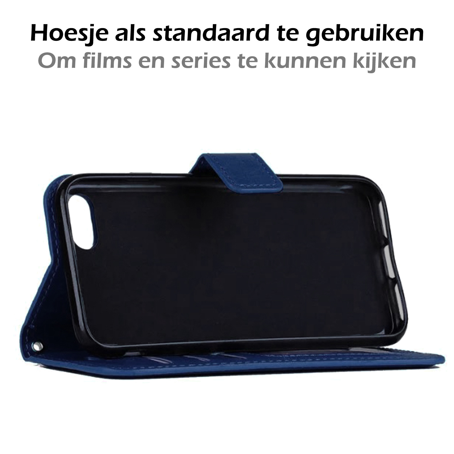Hoes voor iPhone 8 Hoes Bookcase Flipcase Book Cover - Hoes voor iPhone 8 Hoesje Book Case - Donker Blauw